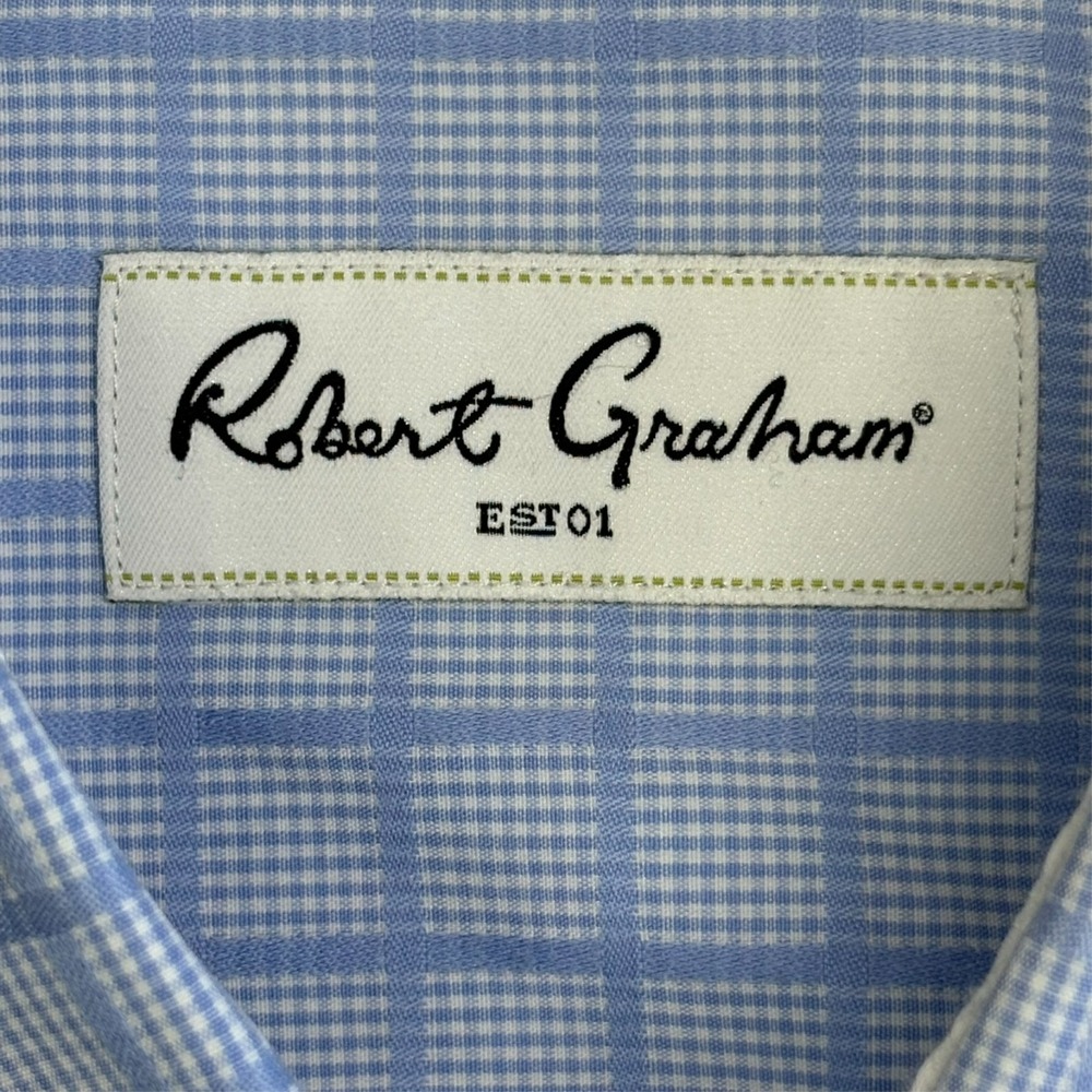 Robert Graham Long Sleeve Shirt Mens XL* Light Blue Check Spread Collar Snap - Picture 9 of 14